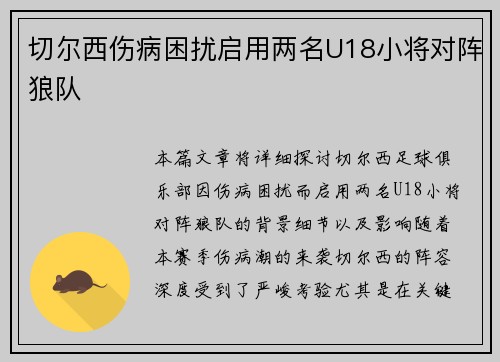 切尔西伤病困扰启用两名U18小将对阵狼队